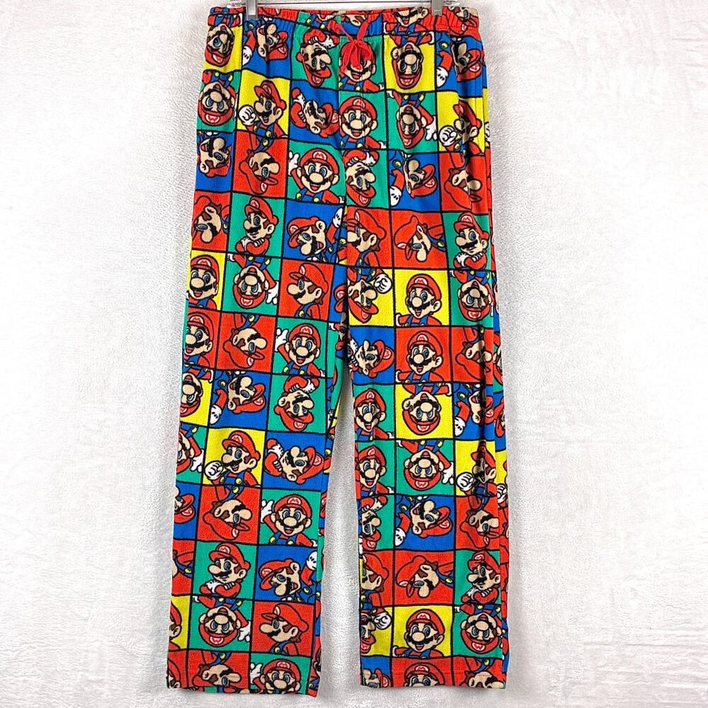 Super Mario Nintendo Fleece Pants Mens L Multicolor Lounge Sleep Gaming 90s